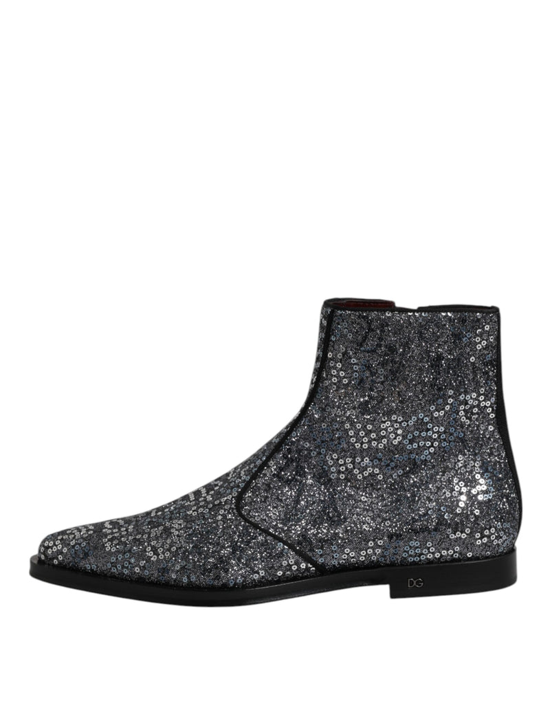 Stivaletti Chelsea in cotone grigio scuro con paillettes Dolce & Gabbana