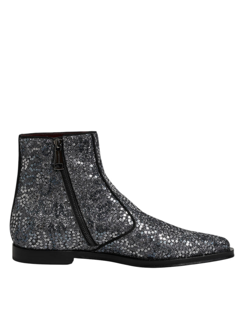 Stivaletti Chelsea in cotone grigio scuro con paillettes Dolce & Gabbana