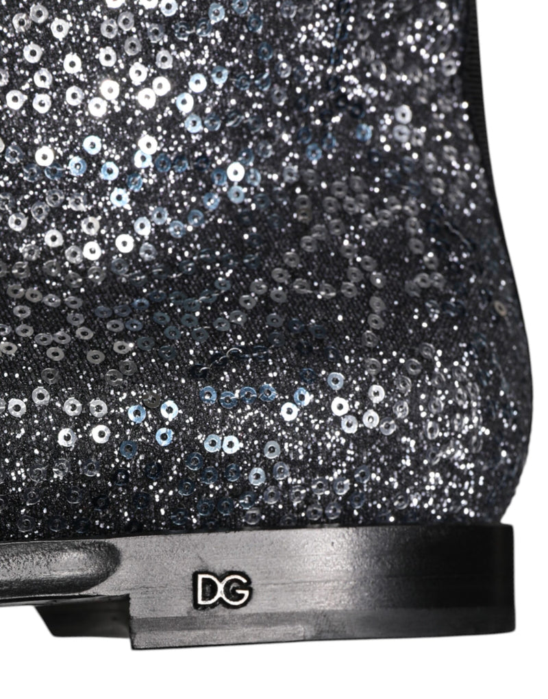 Stivaletti Chelsea in cotone grigio scuro con paillettes Dolce & Gabbana