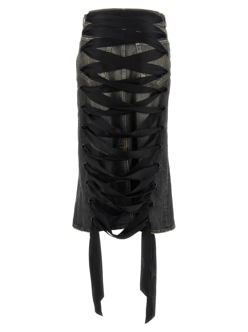 Balenciaga Lace Up Denim Skirt - Cotton Denim - Style 3TSW671441 | URBALENTI ™