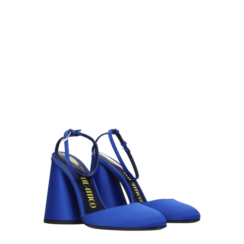 Sandali con plateau in raso blu The Attico