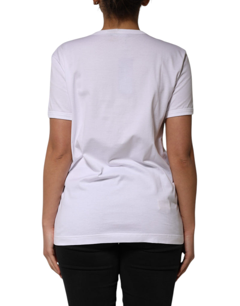 Dolce & Gabbana White Cotton Sequin Embellished Top T-shirt