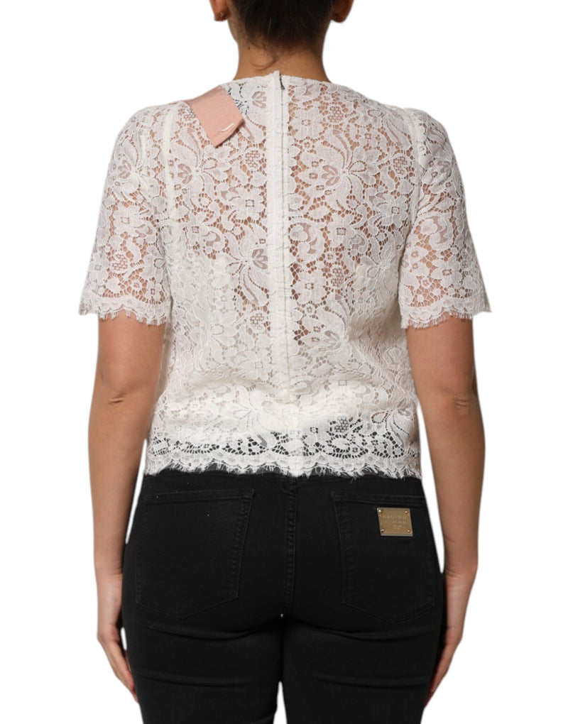 Blusa blanca de manga corta con encaje floral de Dolce & Gabbana