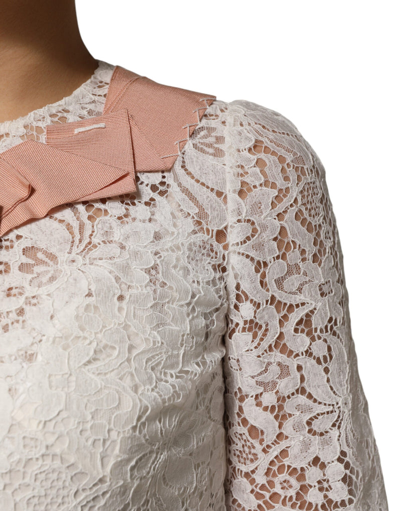 Blusa blanca de manga corta con encaje floral de Dolce & Gabbana