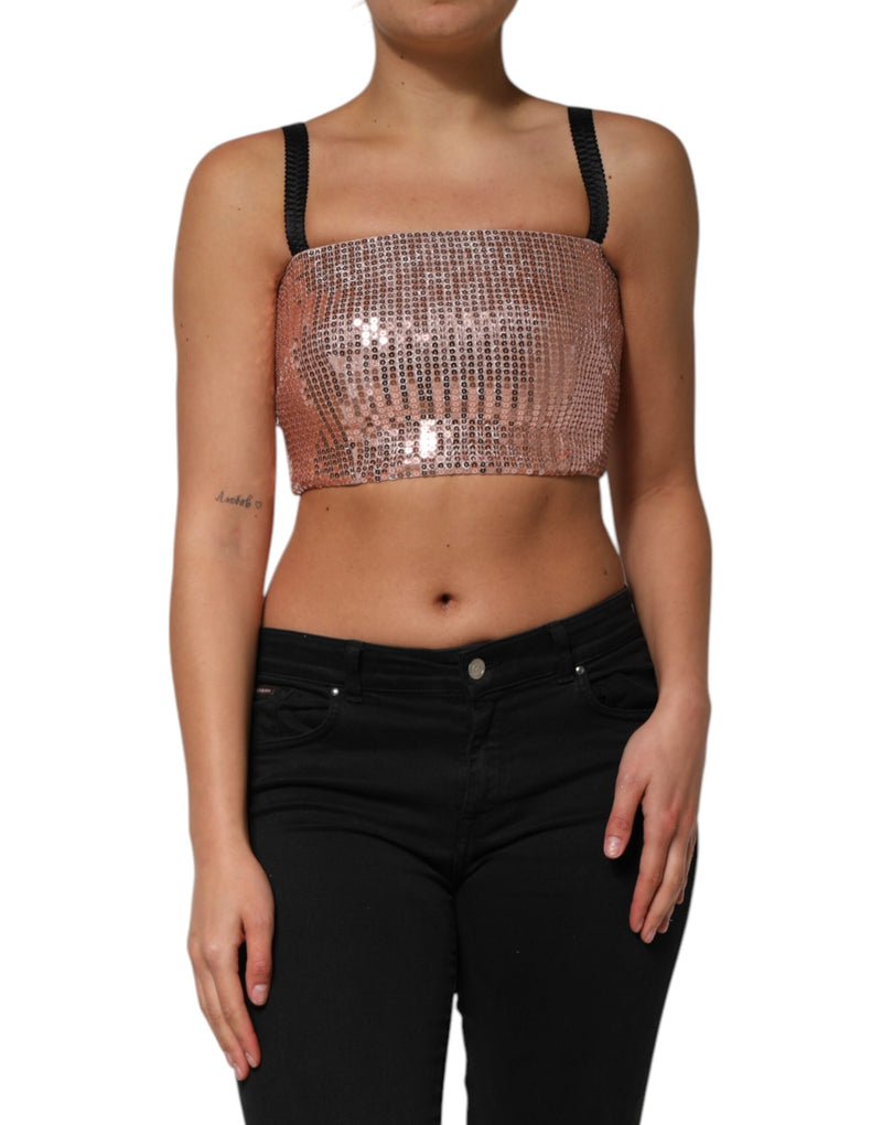 Haut court sans manches en nylon rose à sequins Dolce & Gabbana