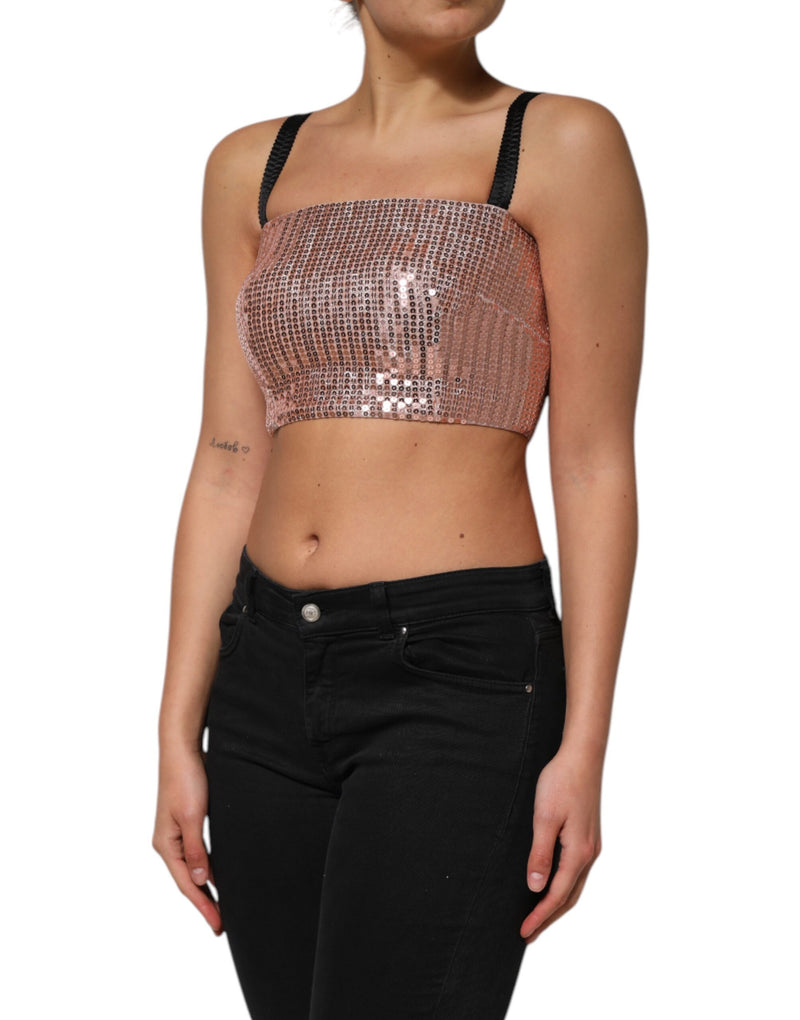 Haut court sans manches en nylon rose à sequins Dolce & Gabbana