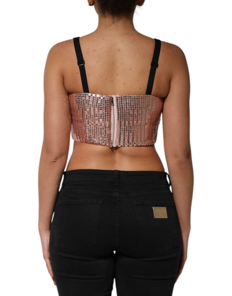 Haut court sans manches en nylon rose à sequins Dolce & Gabbana