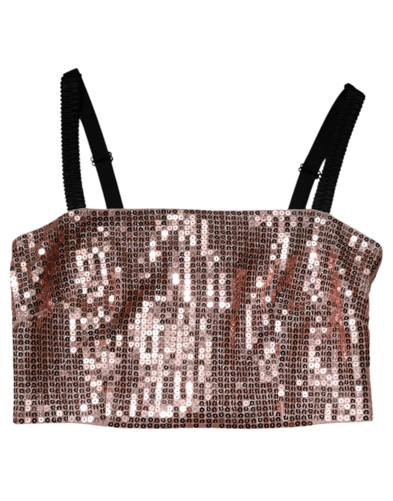 Haut court sans manches en nylon rose à sequins Dolce & Gabbana