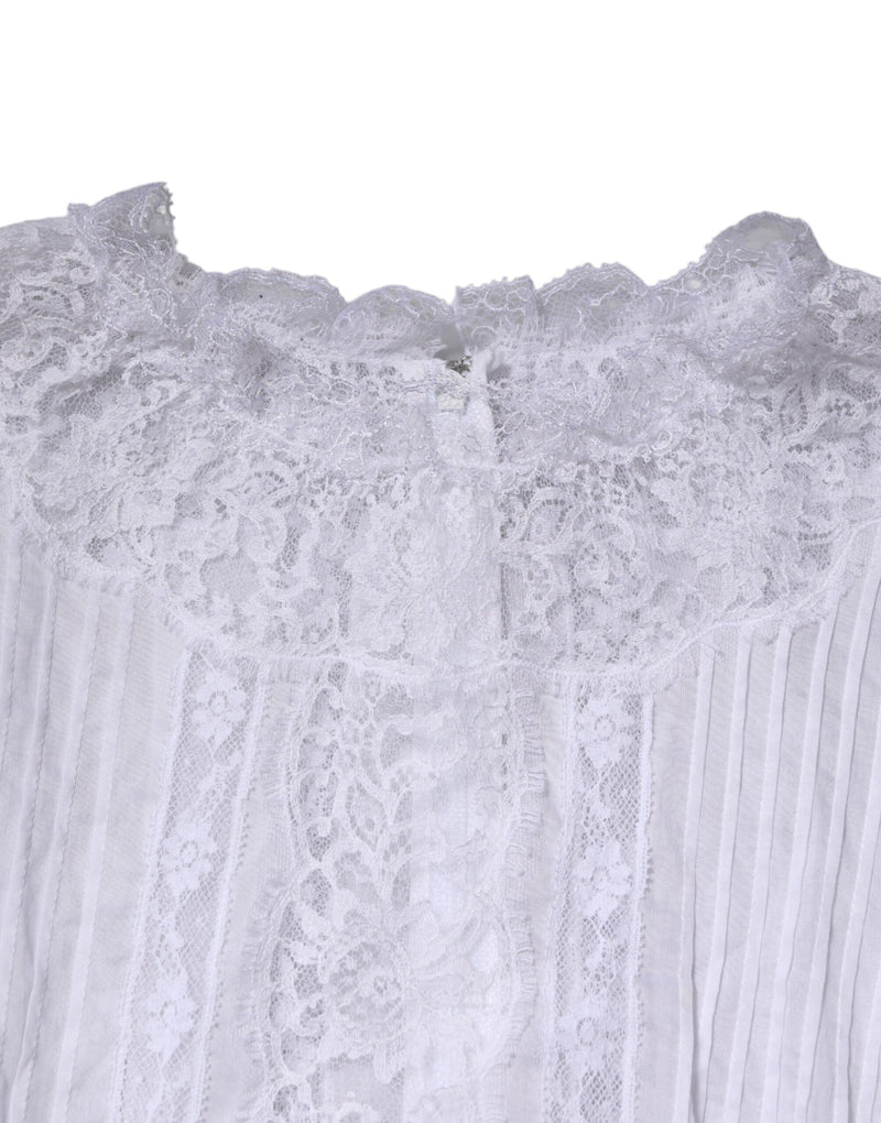 Top bianco a maniche lunghe in cotone e pizzo floreale Dolce & Gabbana