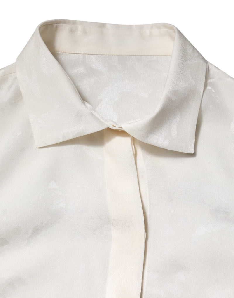 Dolce & Gabbana White Silk Long Sleeves Collared Shirt Top