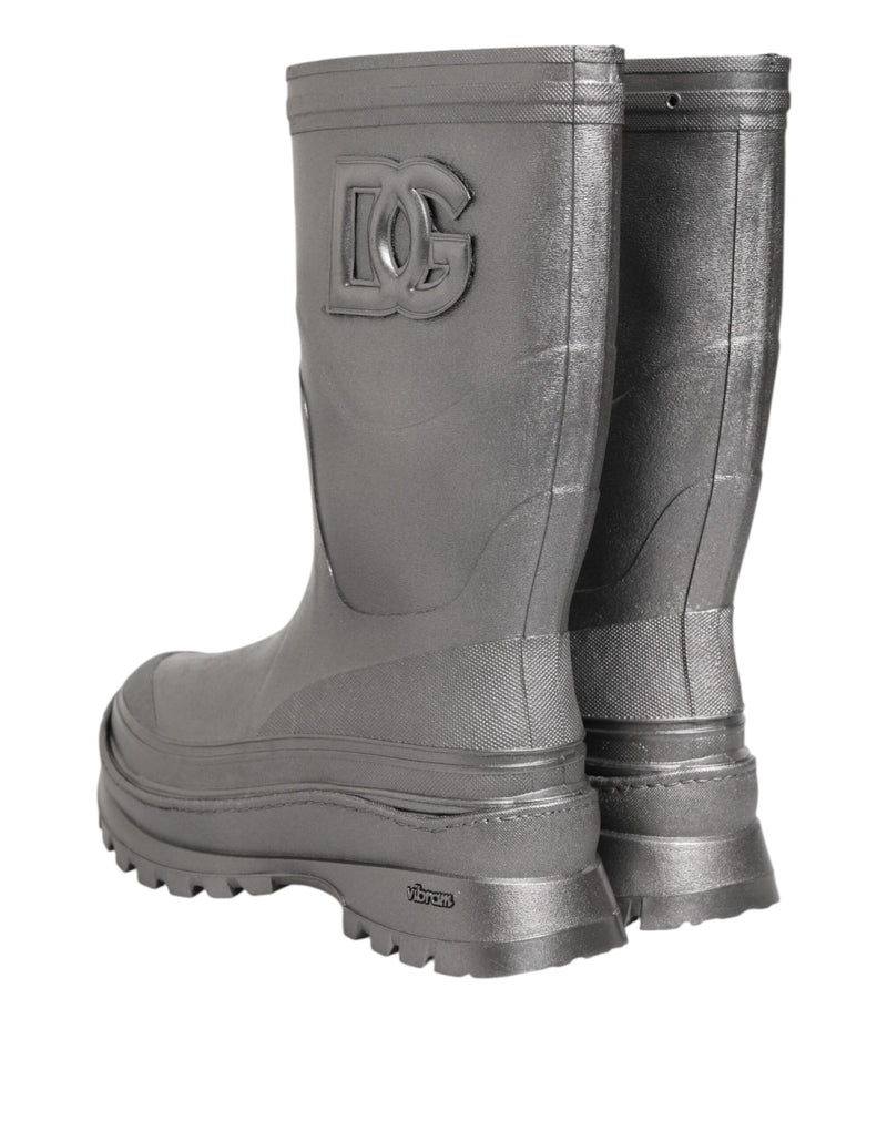 Dolce & Gabbana Metallic Silver Pull On Rain Boots Shoes