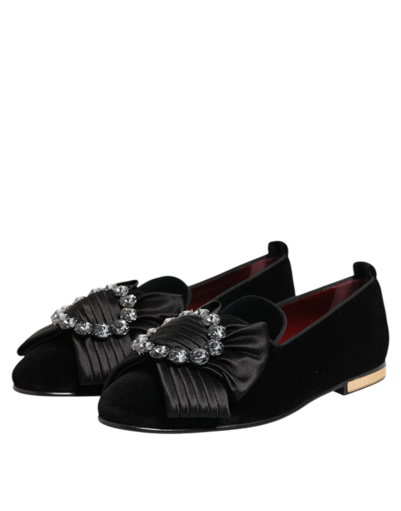 Chaussures à enfiler noires avec ruban en cristal VATICANO Dolce & Gabbana