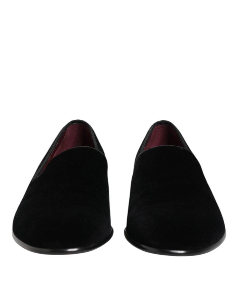 Mocassins pretos Dolce & Gabbana de veludo com calce fácil, sapatos sociais masculinos