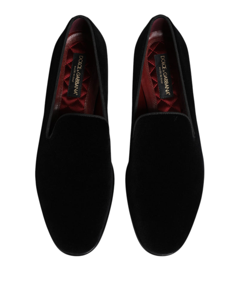 Mocassins pretos Dolce & Gabbana de veludo com calce fácil, sapatos sociais masculinos