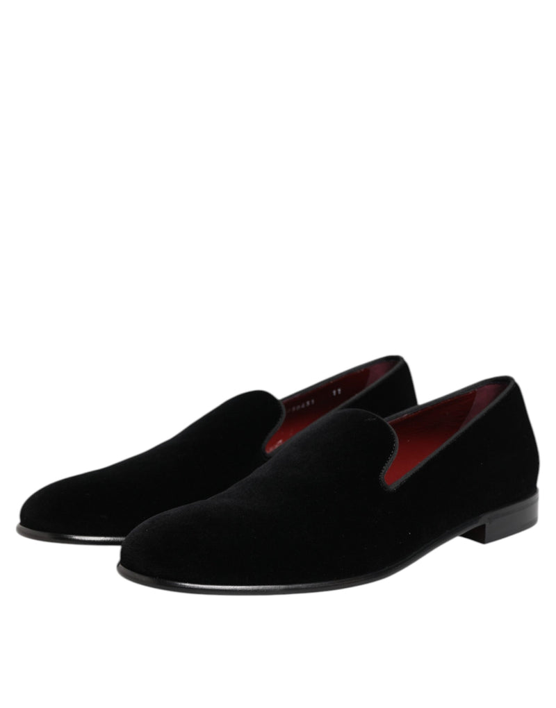 Mocassins pretos Dolce & Gabbana de veludo com calce fácil, sapatos sociais masculinos