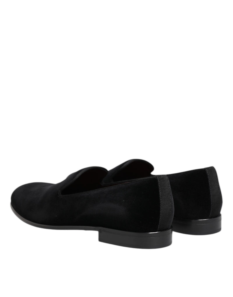 Mocassins pretos Dolce & Gabbana de veludo com calce fácil, sapatos sociais masculinos