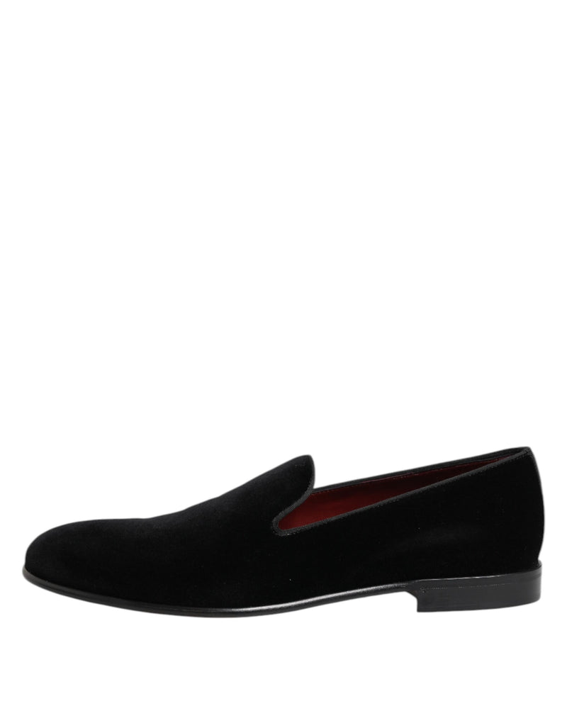 Mocassins pretos Dolce & Gabbana de veludo com calce fácil, sapatos sociais masculinos