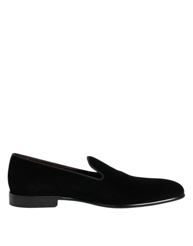 Mocassins pretos Dolce & Gabbana de veludo com calce fácil, sapatos sociais masculinos