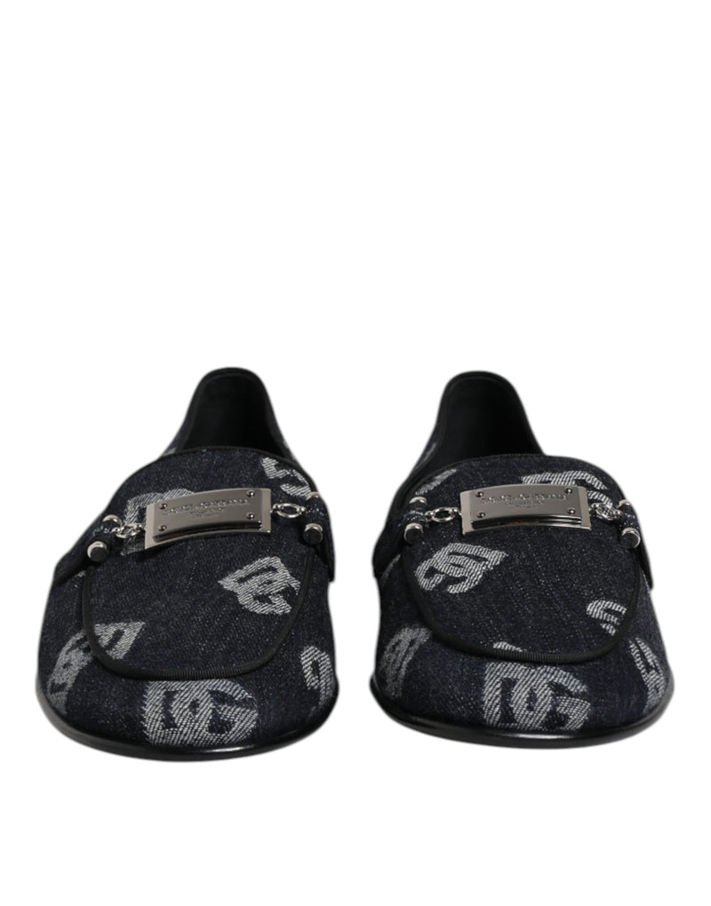 Dolce & Gabbana Mocassini blu in cotone con logo, eleganti