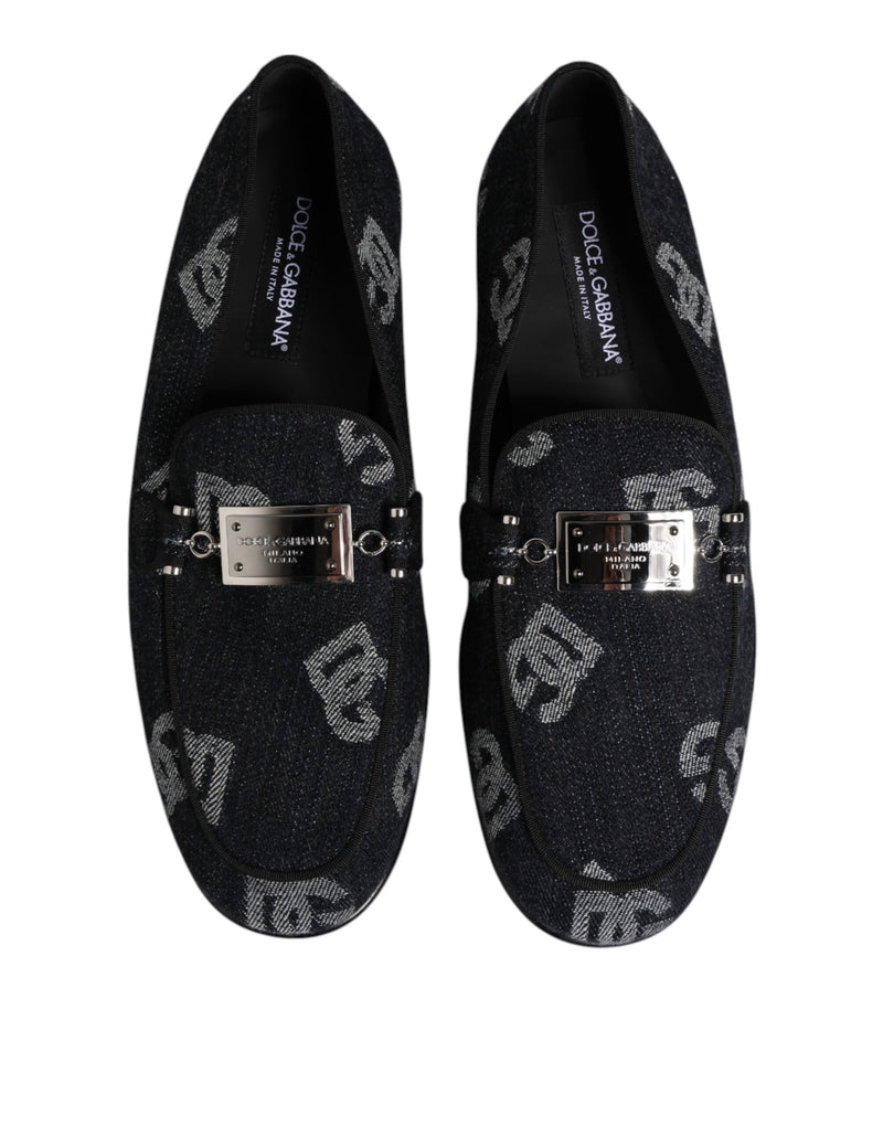 Dolce & Gabbana Mocassini blu in cotone con logo, eleganti
