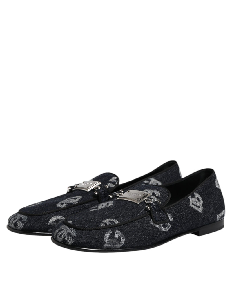 Dolce & Gabbana Mocassini blu in cotone con logo, eleganti