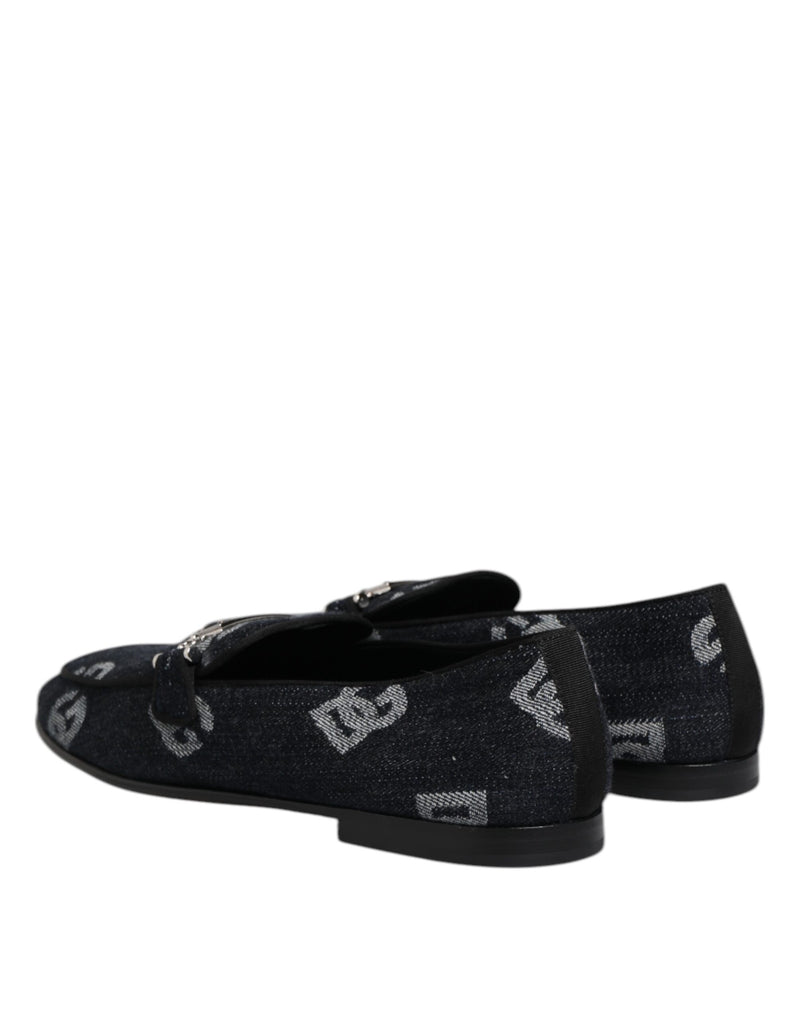 Dolce & Gabbana Mocassini blu in cotone con logo, eleganti