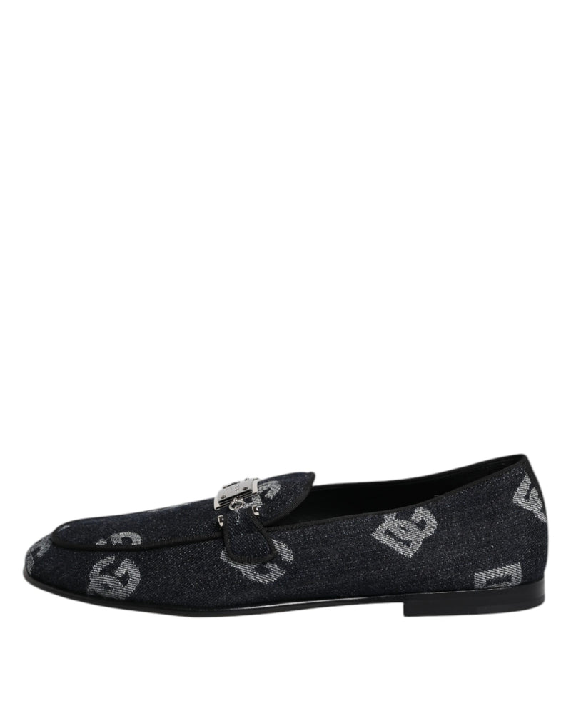 Dolce & Gabbana Mocassini blu in cotone con logo, eleganti