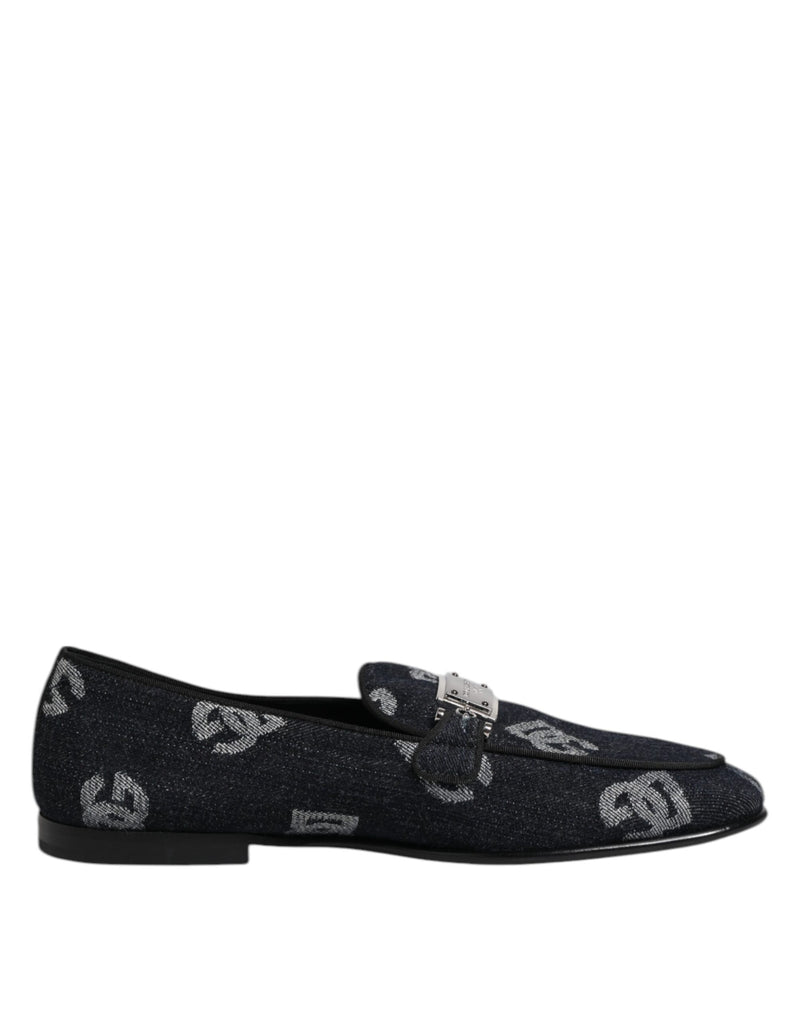 Dolce & Gabbana Mocassini blu in cotone con logo, eleganti