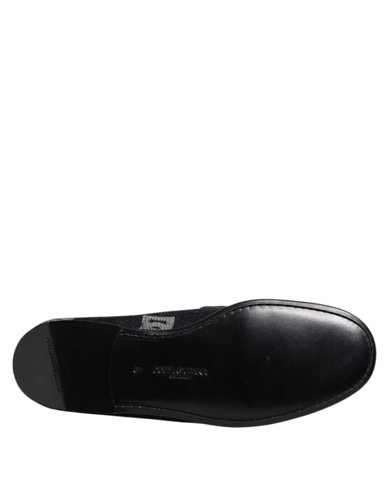 Dolce & Gabbana Mocassini blu in cotone con logo, eleganti