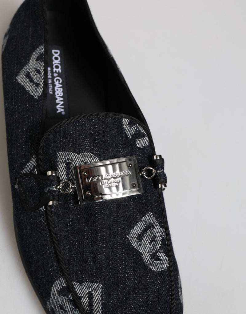 Dolce & Gabbana Mocassini blu in cotone con logo, eleganti