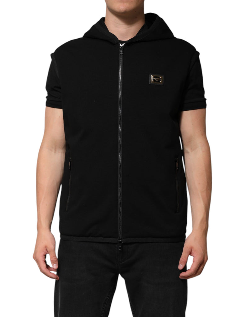 Veste noire sans manches à capuche avec plaque logo Dolce & Gabbana