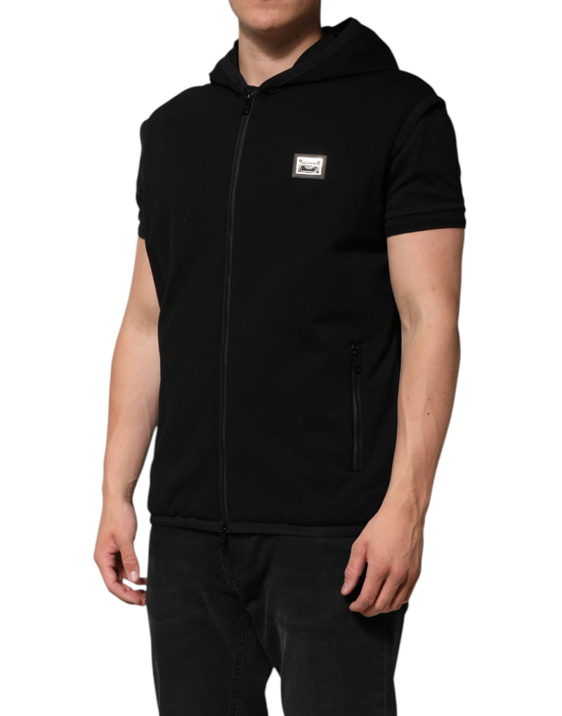 Veste noire sans manches à capuche avec plaque logo Dolce & Gabbana