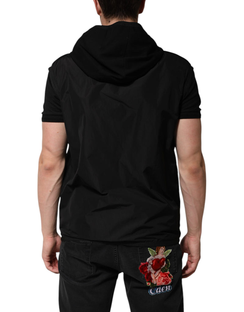 Veste noire sans manches à capuche avec plaque logo Dolce & Gabbana