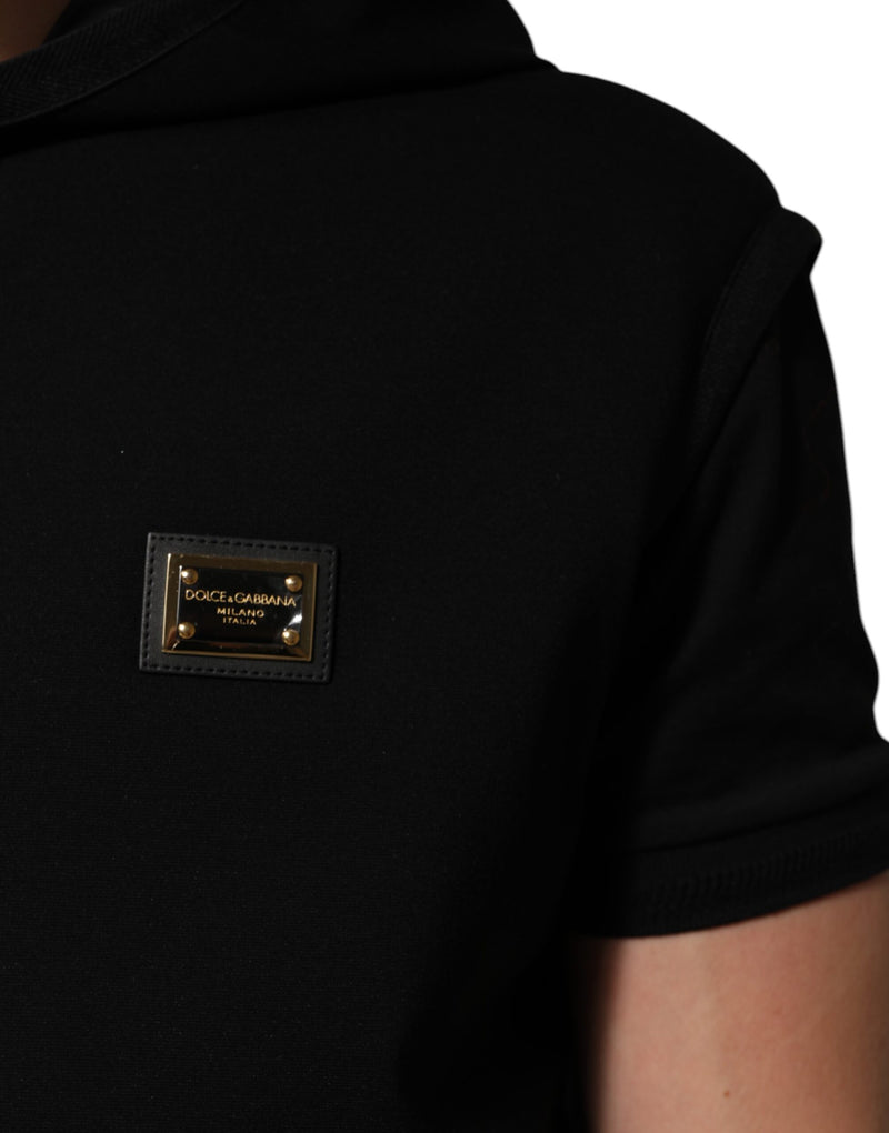 Veste noire sans manches à capuche avec plaque logo Dolce & Gabbana