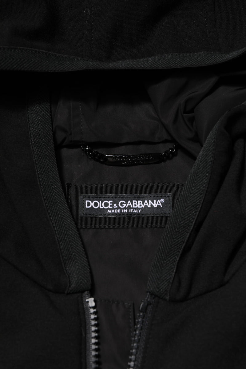 Veste noire sans manches à capuche avec plaque logo Dolce & Gabbana