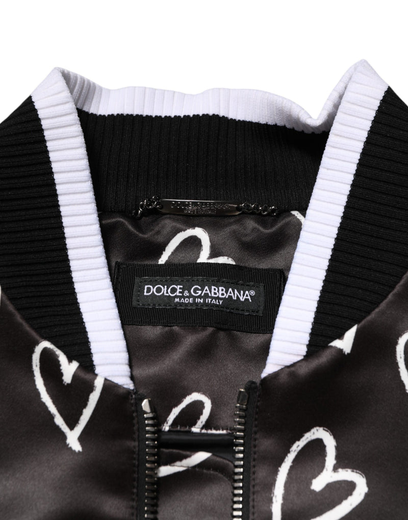 Jaqueta bomber preta de poliéster com estampa de coração Dolce & Gabbana