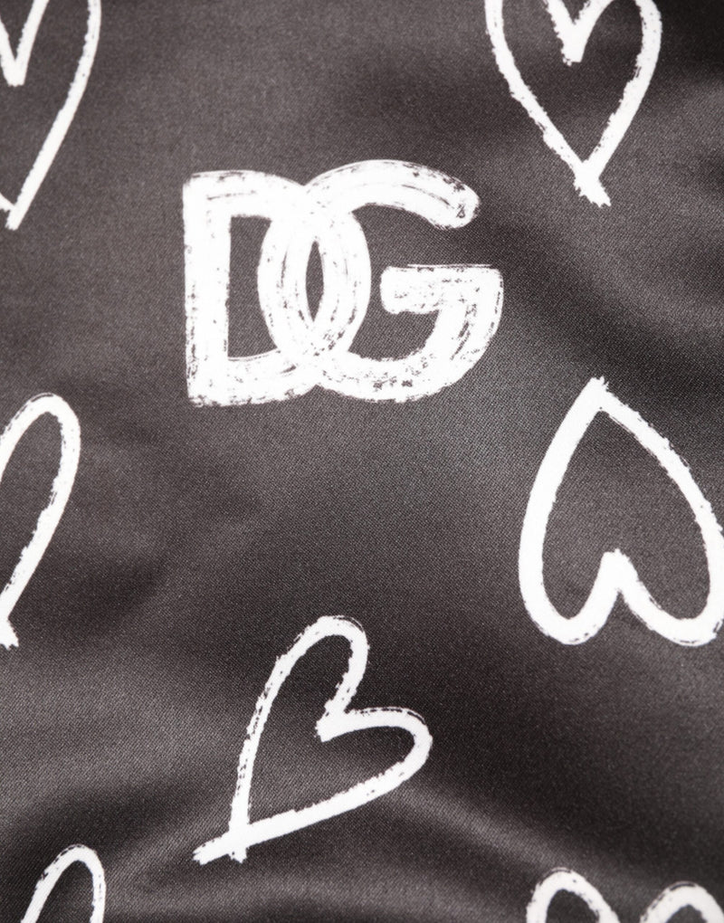 Jaqueta bomber preta de poliéster com estampa de coração Dolce & Gabbana