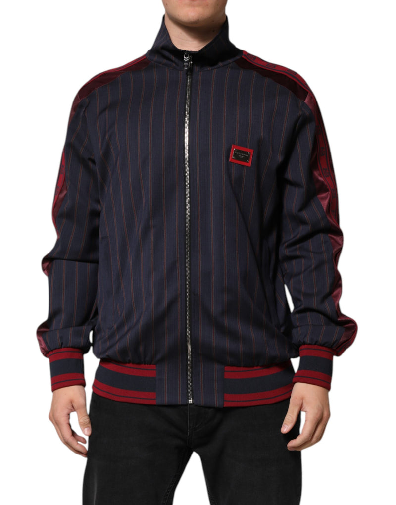 Giacca con zip integrale Dolce & Gabbana blu e rossa a righe con placca logo