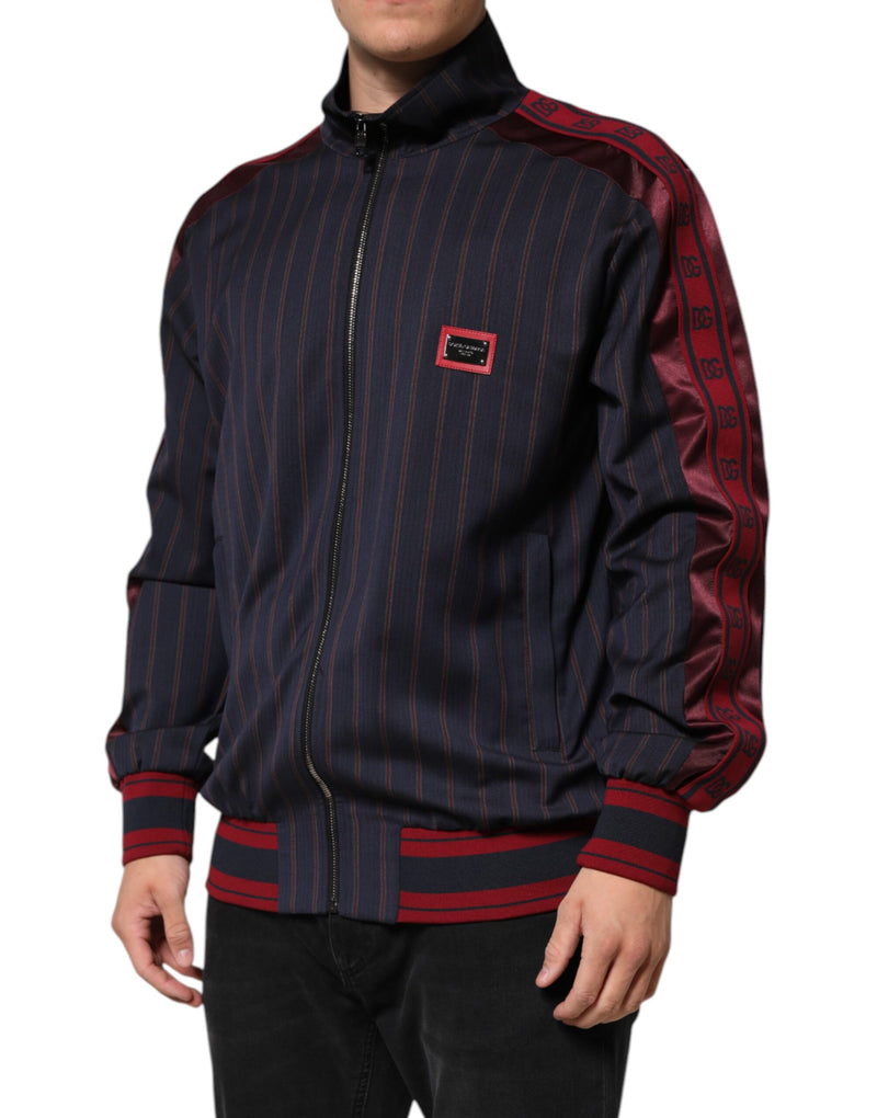 Giacca con zip integrale Dolce & Gabbana blu e rossa a righe con placca logo