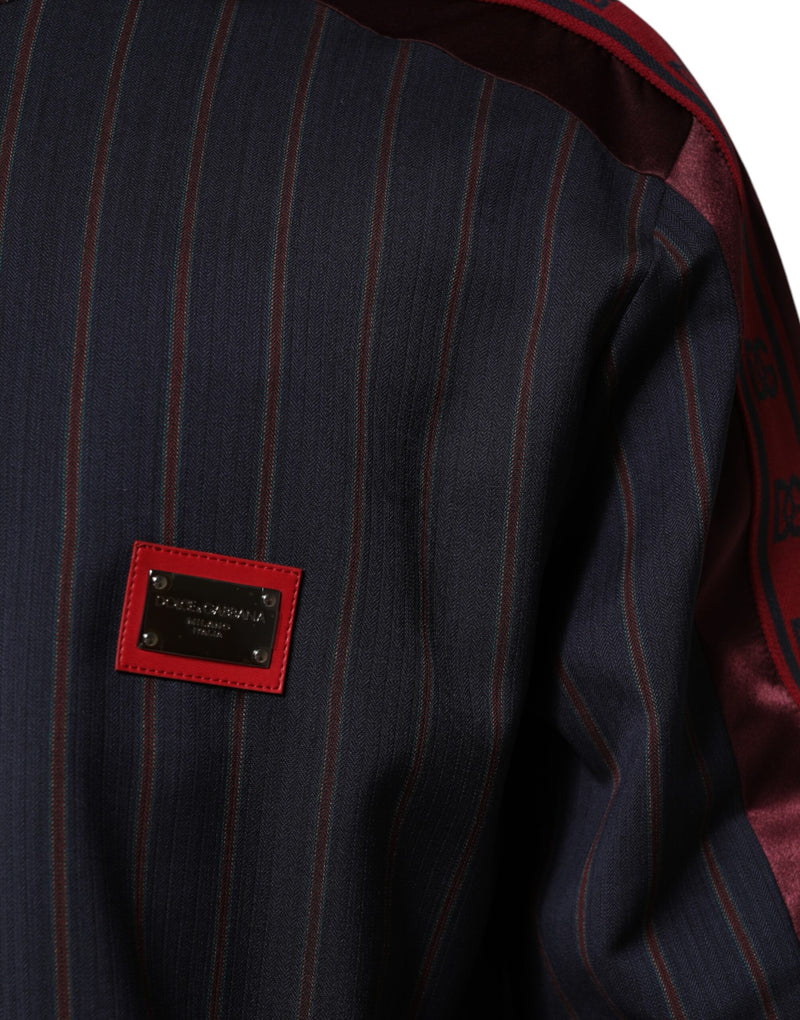 Giacca con zip integrale Dolce & Gabbana blu e rossa a righe con placca logo