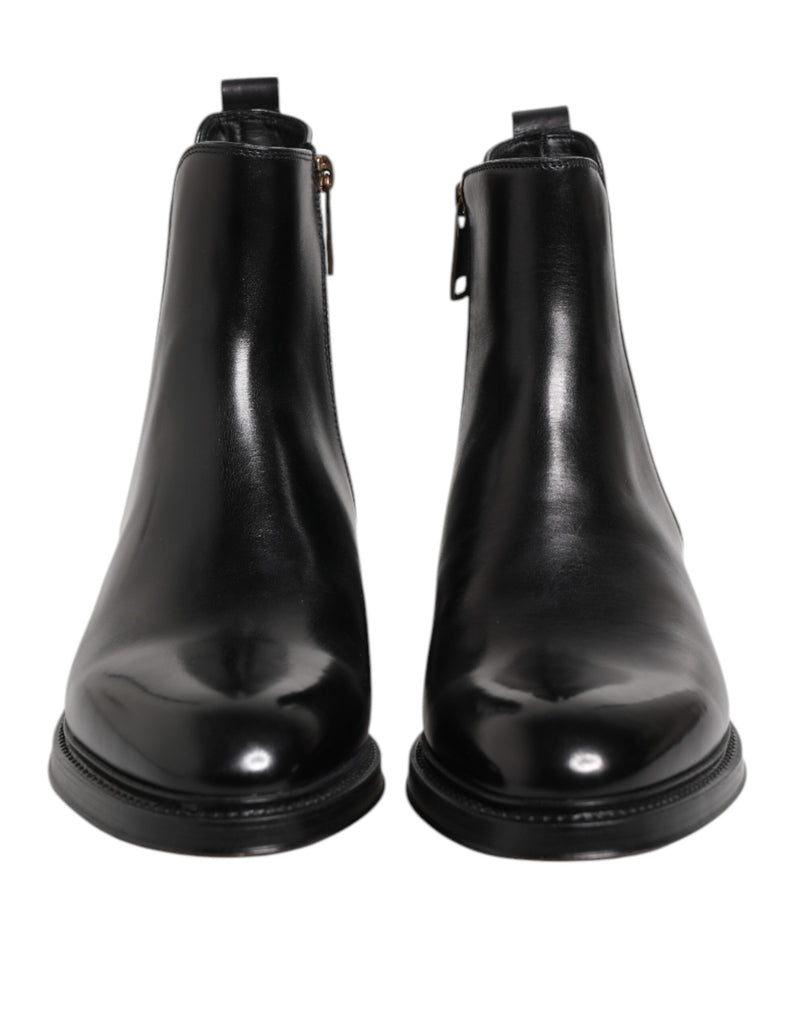 Dolce & Gabbana Black Chelsea Leather Mid Calf Boots Shoes