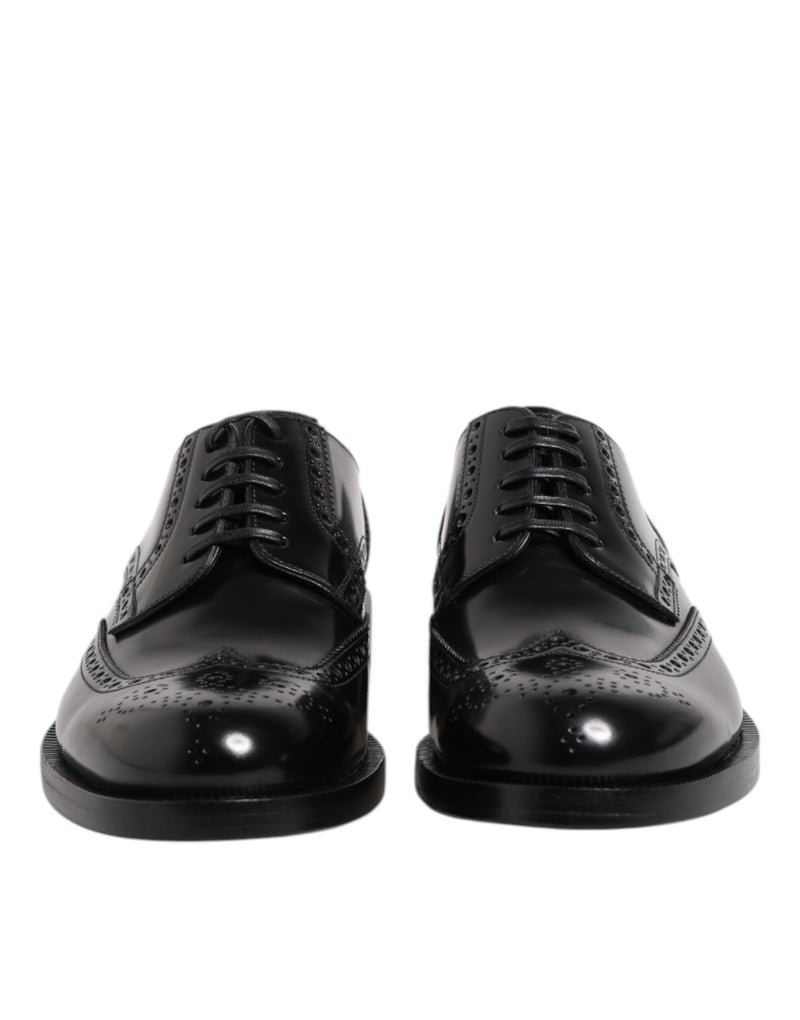 Scarpe eleganti Derby Dolce & Gabbana in pelle nera con puntale decorato a coda di rondine
