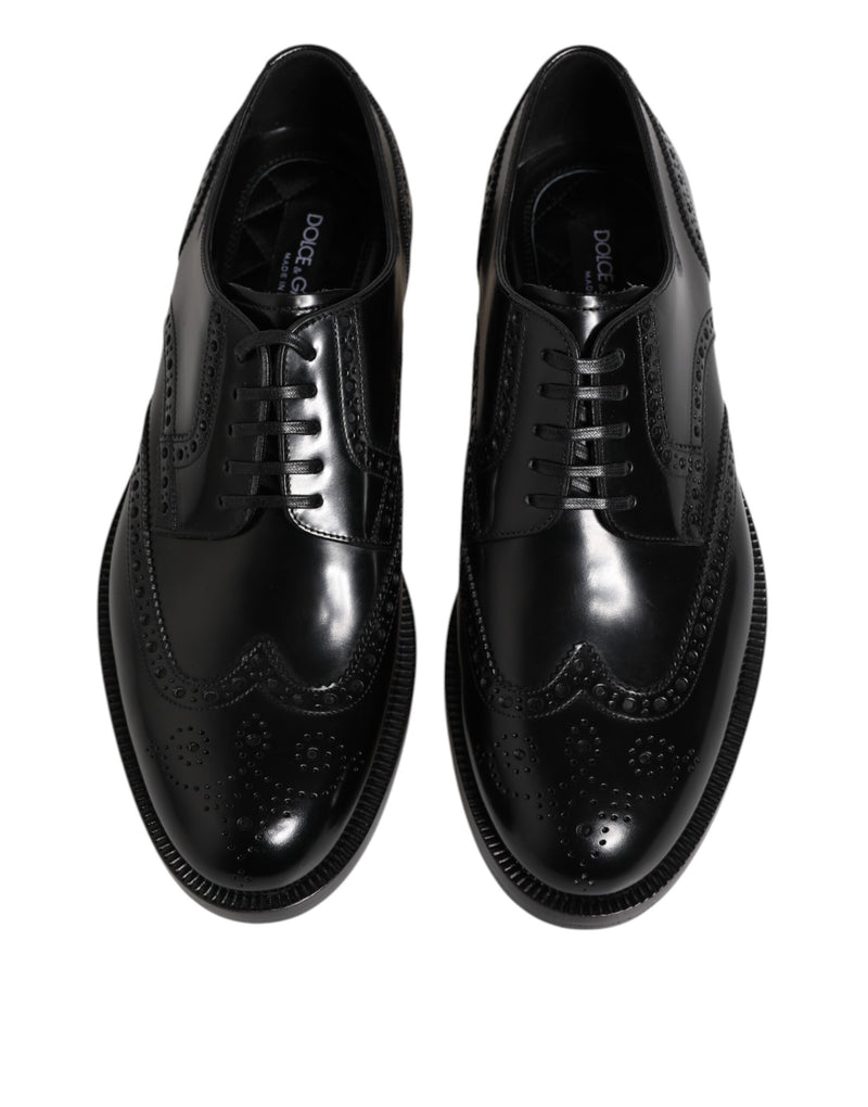 Scarpe eleganti Derby Dolce & Gabbana in pelle nera con puntale decorato a coda di rondine