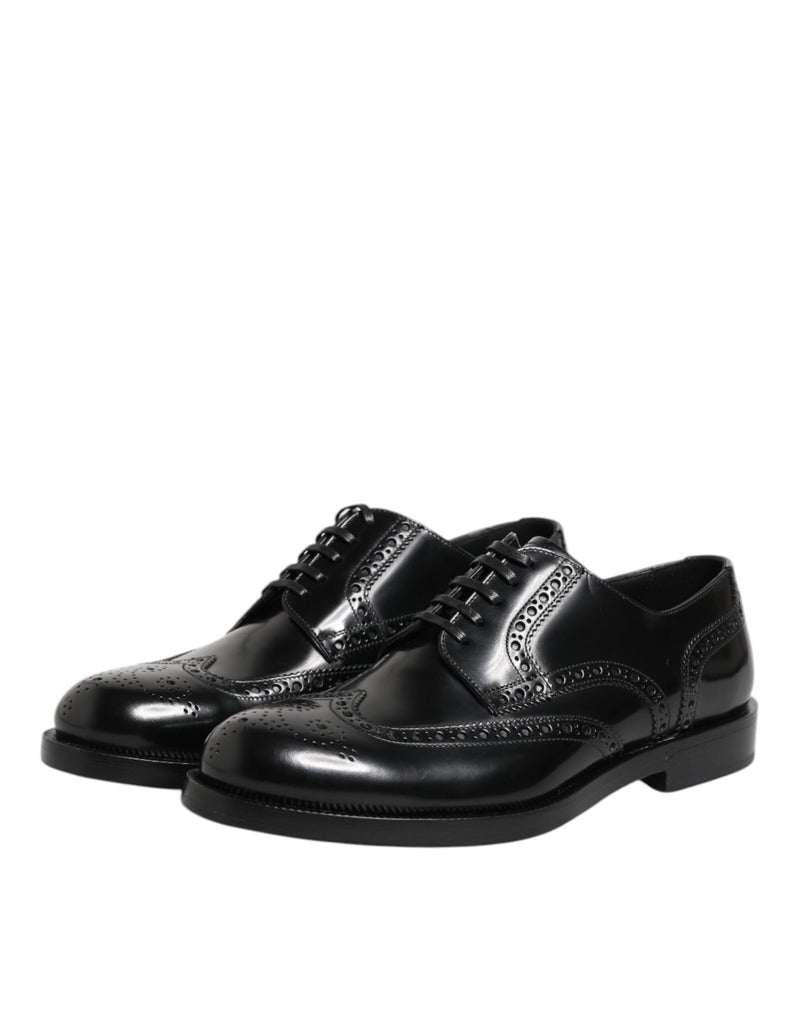 Scarpe eleganti Derby Dolce & Gabbana in pelle nera con puntale decorato a coda di rondine