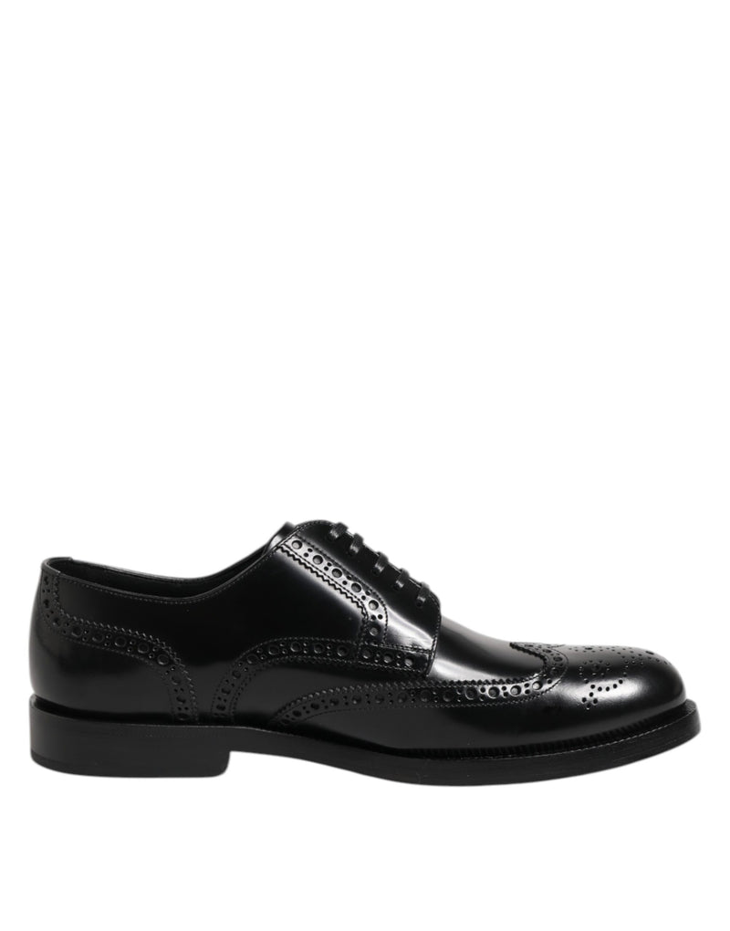Scarpe eleganti Derby Dolce & Gabbana in pelle nera con puntale decorato a coda di rondine
