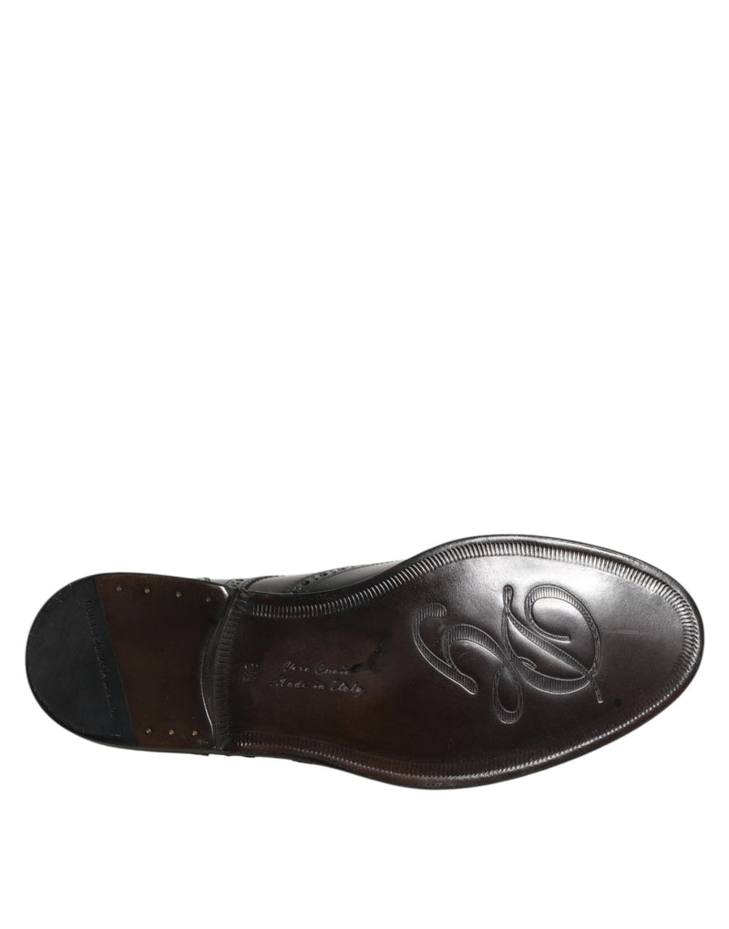 Scarpe eleganti Derby Dolce & Gabbana in pelle nera con puntale decorato a coda di rondine