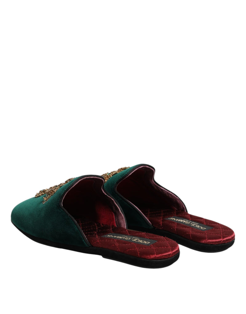 Ciabatte in velluto verde Dolce & Gabbana con croce decorativa