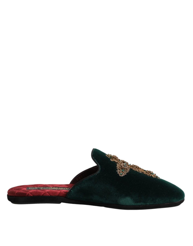 Ciabatte in velluto verde Dolce & Gabbana con croce decorativa