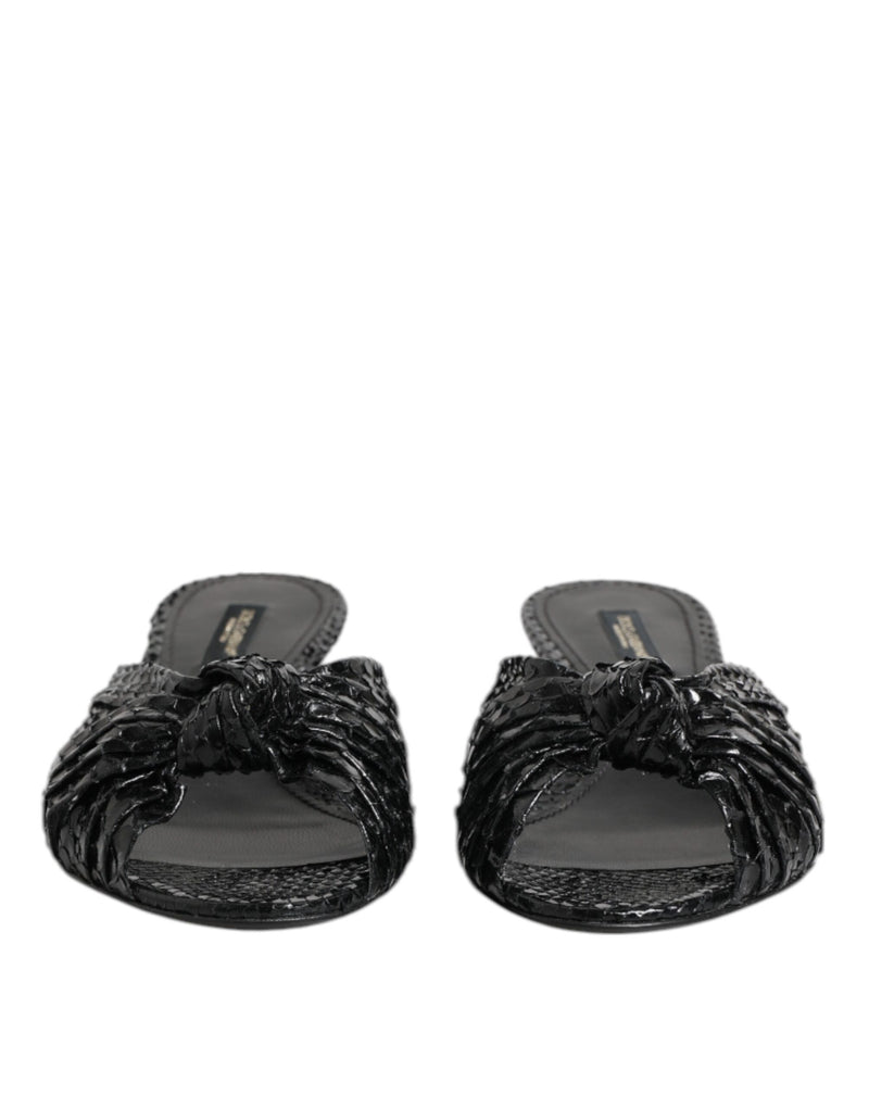 Sandálias rasteiras de couro preto com salto Dolce & Gabbana