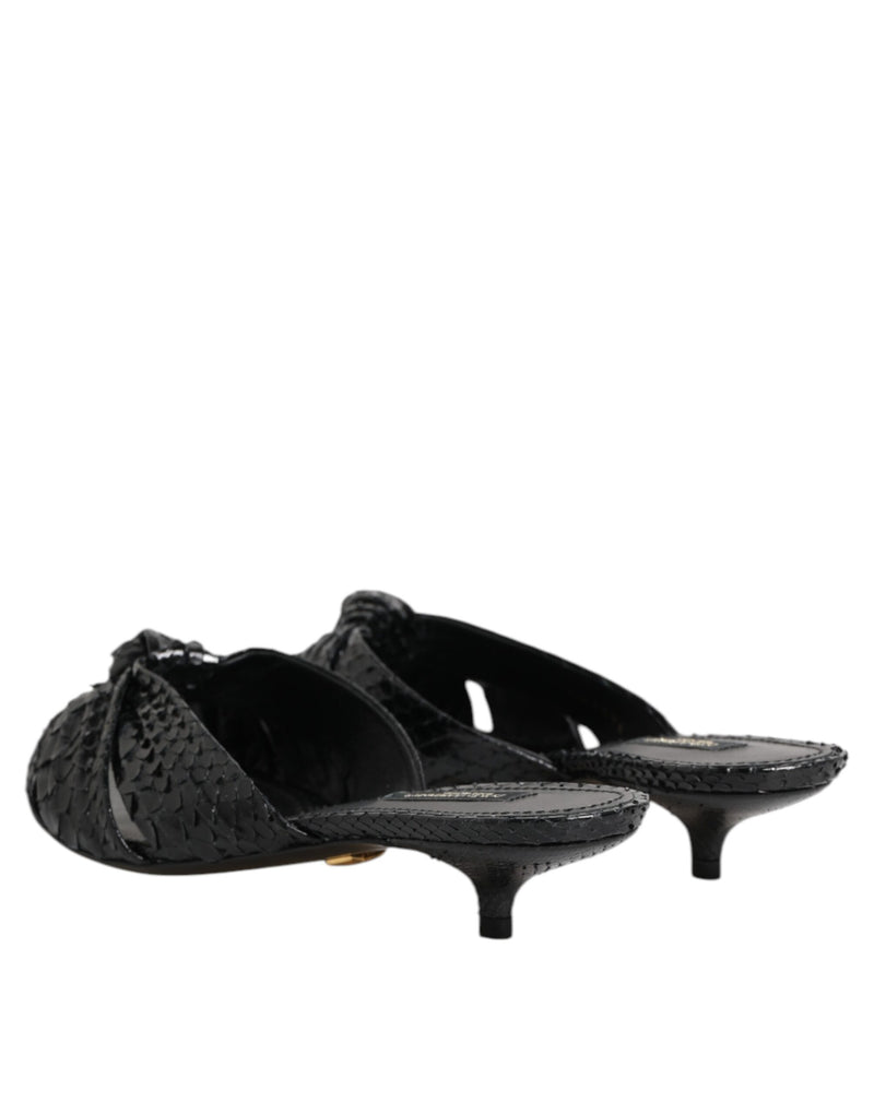 Sandálias rasteiras de couro preto com salto Dolce & Gabbana